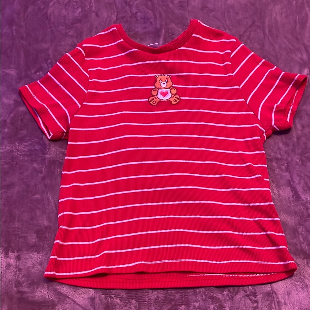 Red Striped Kids Shirt with Bear Patch